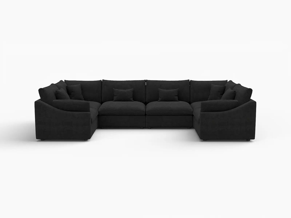 Deluxe Slope Cloud Sectional Sofa Covers | Black Chenille and Linen Sofa Cover for 6-Seater — product view 1