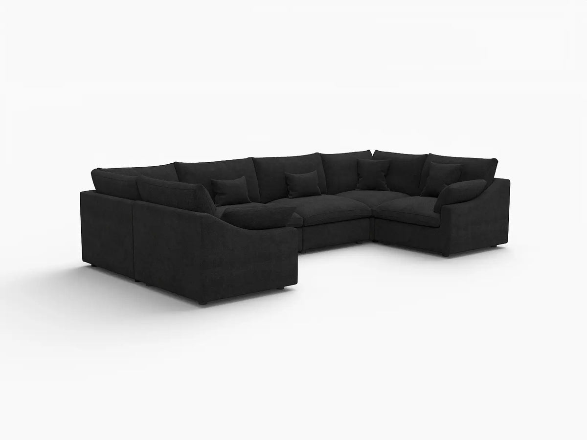 Deluxe Slope Cloud Sectional Sofa Covers | Black Chenille and Linen Sofa Cover for 6-Seater — product view 2