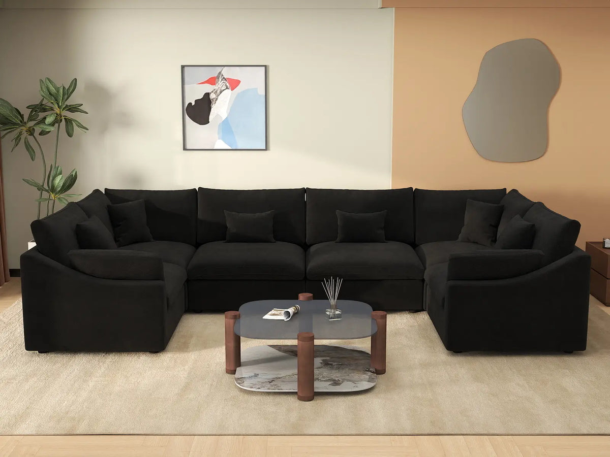 Deluxe Slope Cloud Sectional Sofa Covers | Black Chenille and Linen Sofa Cover for 6-Seater — product view 3