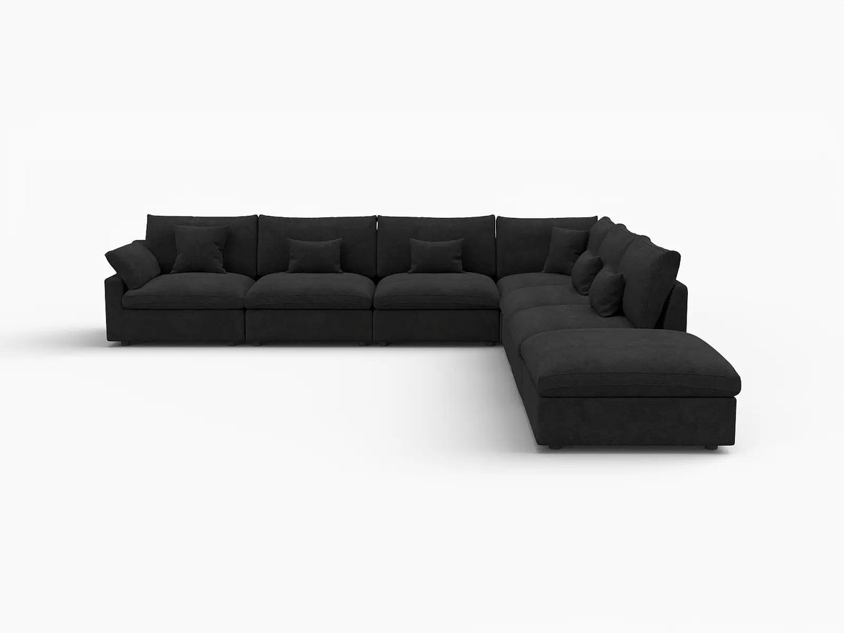 Deluxe Slope Cloud Sectional Sofa Covers | Black Chenille and Linen Sofa Cover for 6-Seater with 1-Ottoman — product view 1