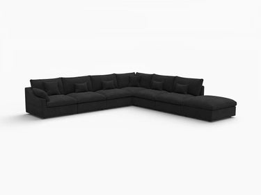 Deluxe Slope Cloud Sectional Sofa Covers | Black Chenille and Linen Sofa Cover for 6-Seater with 1-Ottoman