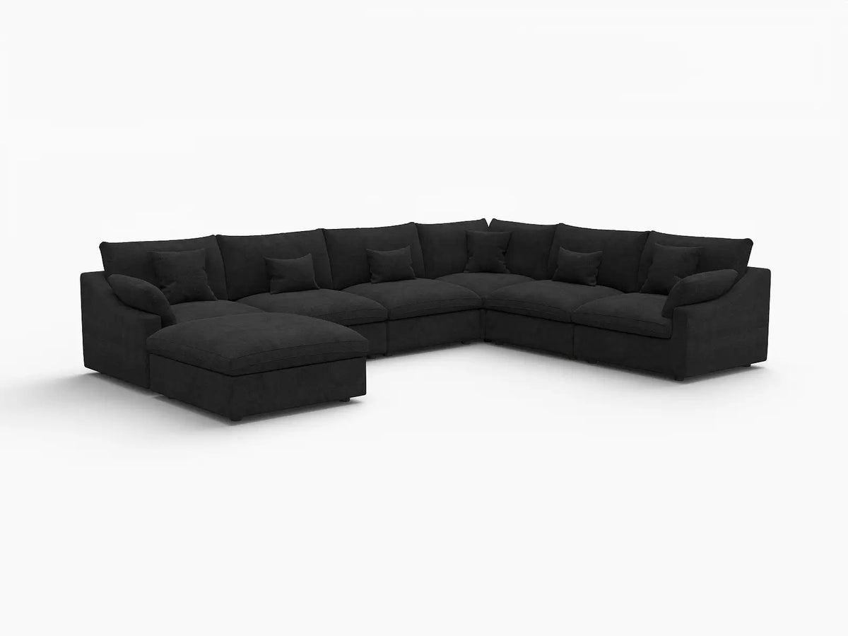 Deluxe Slope Cloud Sectional Sofa Covers | Black Chenille and Linen Sofa Cover for 6-Seater with 1-Ottoman — product view 2
