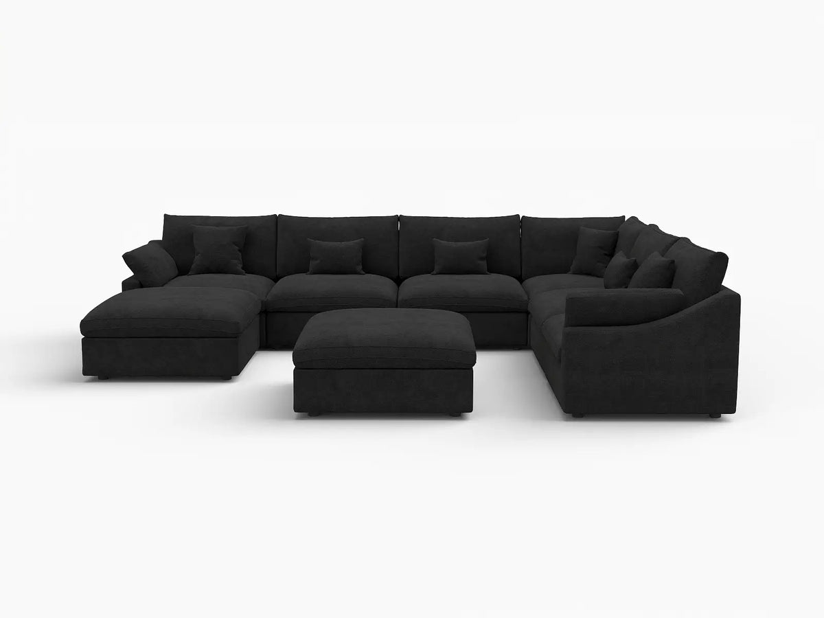 Deluxe Slope Cloud Sectional Sofa Covers | Black Chenille and Linen Sofa Cover for 6-Seater with 2-Ottomans — product view 1