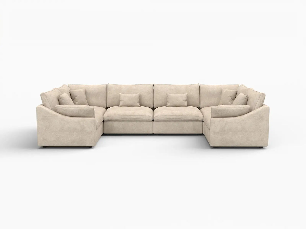 Deluxe Slope Cloud Sectional Sofa Covers | Khaki Chenille and Linen Sofa Cover for 6-Seater — product view 1