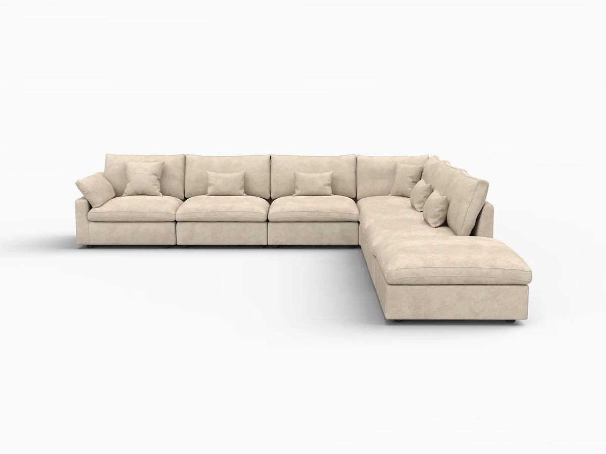 Deluxe Slope Cloud Sectional Sofa Covers | Khaki Chenille and Linen Sofa Cover for 6-Seater with 1-Ottoman — product view 1