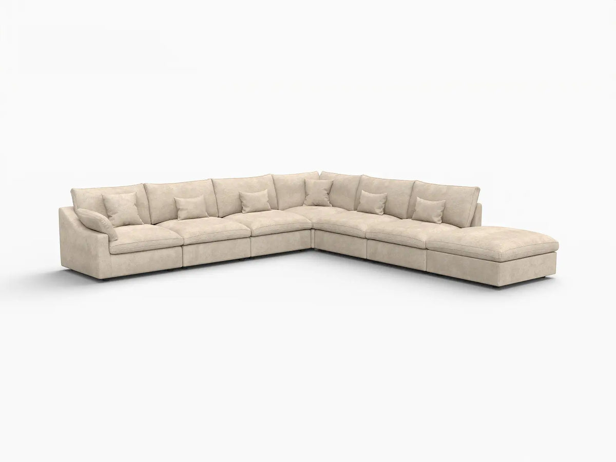 Deluxe Slope Cloud Sectional Sofa Covers | Khaki Chenille and Linen Sofa Cover for 6-Seater with 1-Ottoman — product view 2