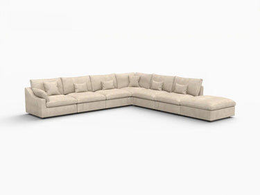 Deluxe Slope Cloud Sectional Sofa Covers | Khaki Chenille and Linen Sofa Cover for 6-Seater with 1-Ottoman
