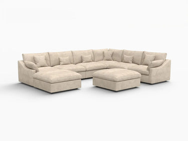 Deluxe Slope Cloud Sectional Sofa Covers | Khaki Chenille and Linen Sofa Cover for 6-Seater with 2-Ottomans