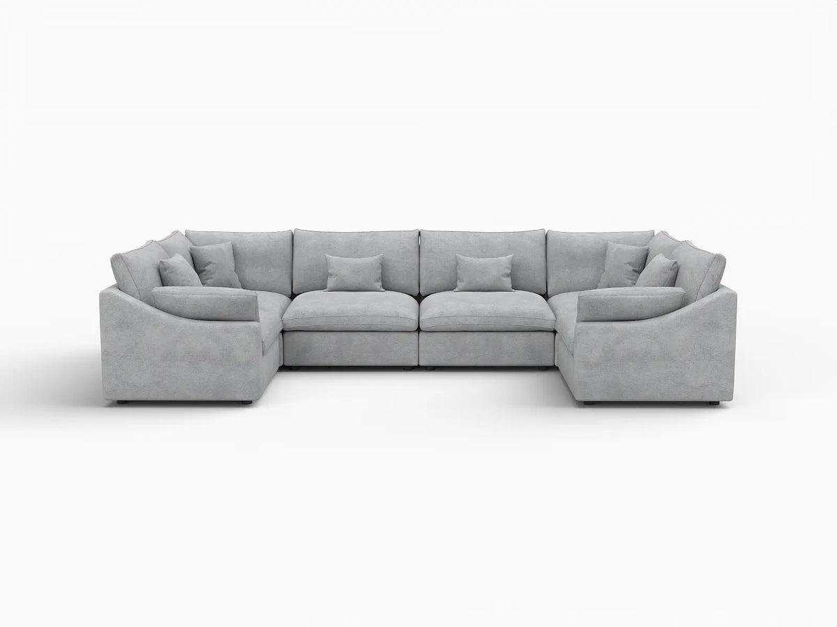 Deluxe Slope Cloud Sectional Sofa Covers | Light Grey Chenille and Linen Sofa Cover for 6-Seater — product view 1
