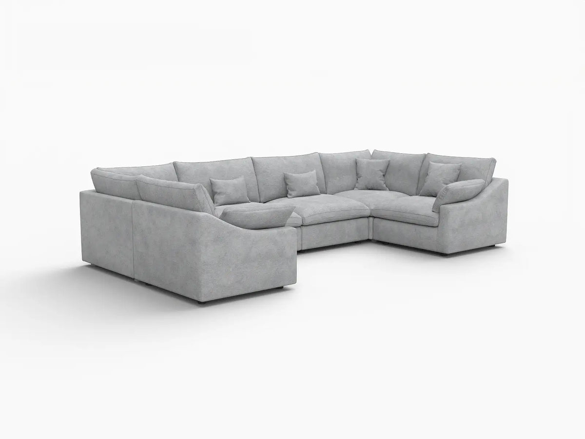 Deluxe Slope Cloud Sectional Sofa Covers | Light Grey Chenille and Linen Sofa Cover for 6-Seater — product view 2