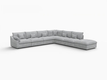 Deluxe Slope Cloud Sectional Sofa Covers | Light Grey Chenille and Linen Sofa Cover for 6-Seater with 1-Ottoman