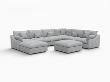 Deluxe Slope Cloud Sectional Sofa Covers | Light Grey Chenille and Linen Sofa Cover for 6-Seater with 2-Ottomans