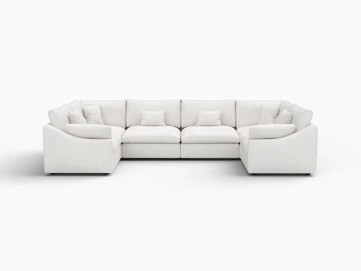 Deluxe Slope Cloud Sectional Sofa Covers | White Chenille and Linen Sofa Cover for 6-Seater — product view 1