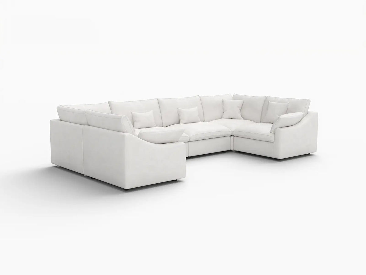 Deluxe Slope Cloud Sectional Sofa Covers | White Chenille and Linen Sofa Cover for 6-Seater — product view 2