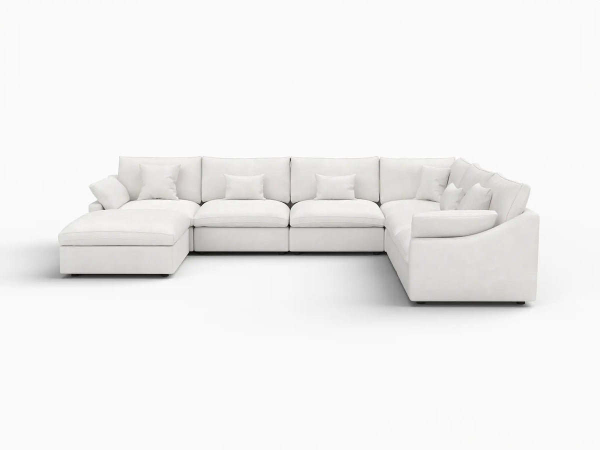 Deluxe Slope Cloud Sectional Sofa Covers | White Chenille and Linen Sofa Cover for 6-Seater with 1-Ottoman — product view 1