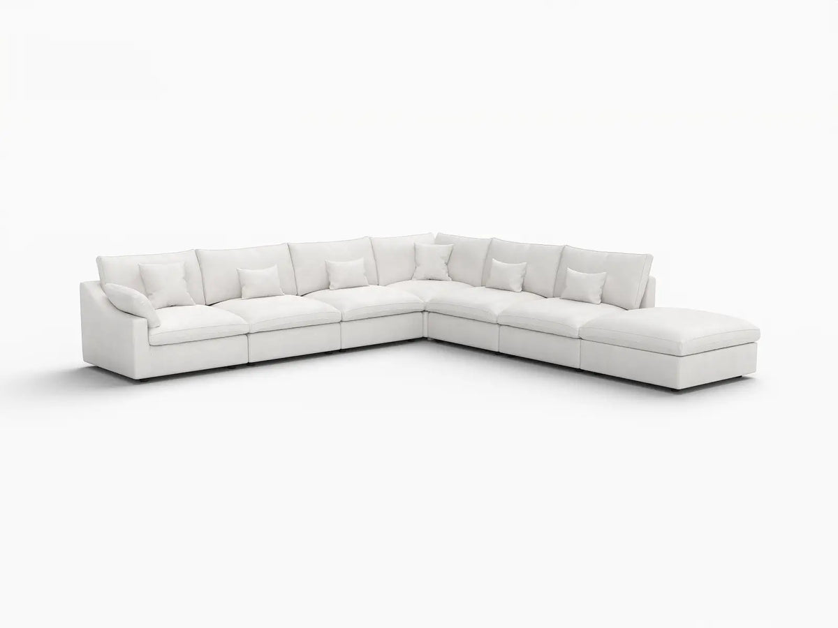 Deluxe Slope Cloud Sectional Sofa Covers | White Chenille and Linen Sofa Cover for 6-Seater with 1-Ottoman — product view 2