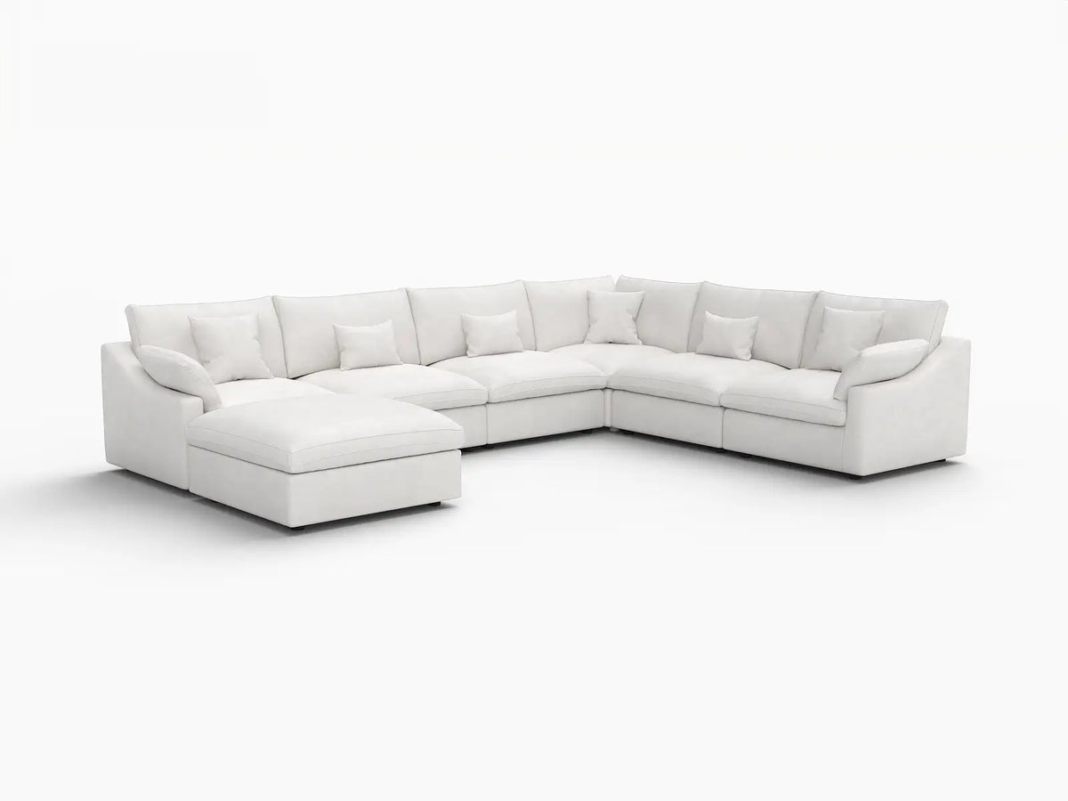 Deluxe Slope Cloud Sectional Sofa Covers | White Chenille and Linen Sofa Cover for 6-Seater with 1-Ottoman — product view 2