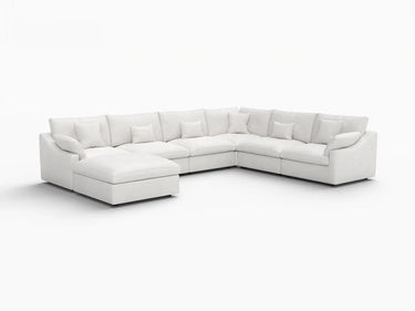 Deluxe Slope Cloud Sectional Sofa Covers | White Chenille and Linen Sofa Cover for 6-Seater with 1-Ottoman