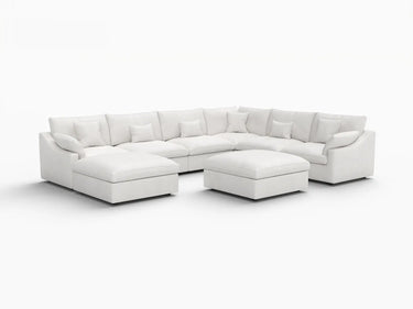 Deluxe Slope Cloud Sectional Sofa Covers | White Chenille and Linen Sofa Cover for 6-Seater with 2-Ottomans