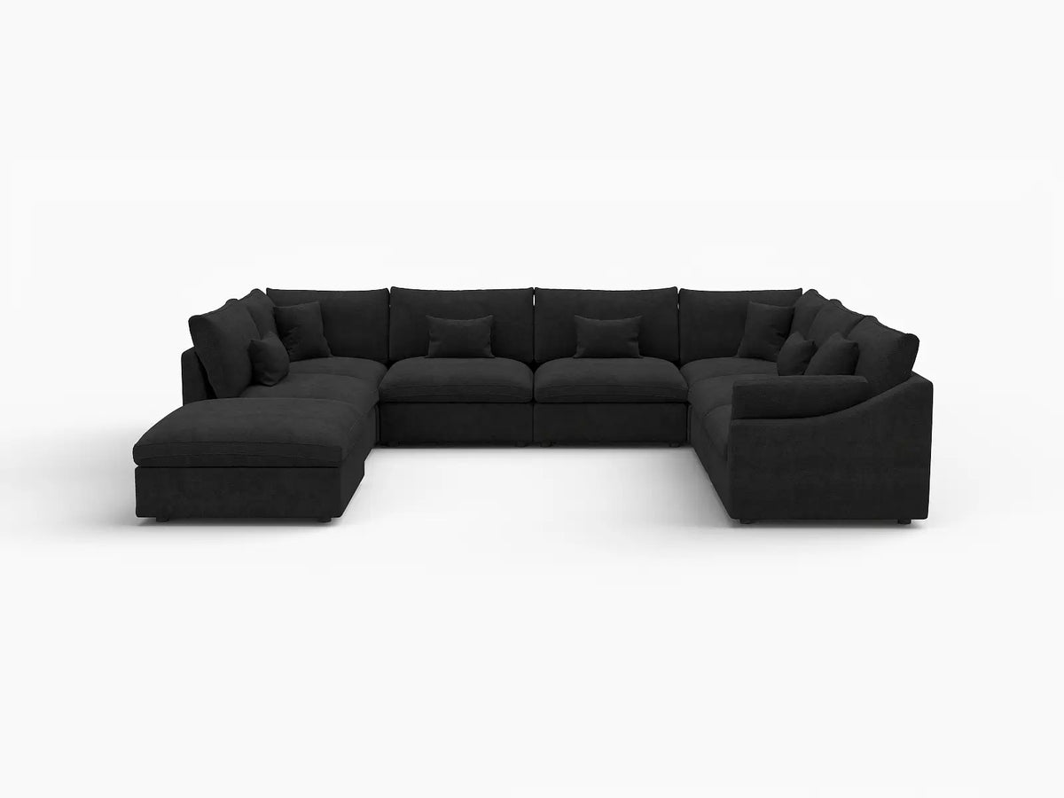 Deluxe Slope Cloud Sectional Sofa Covers | Black Chenille and Linen Sofa Cover for 7-Seater with 1-Ottoman — product view 1
