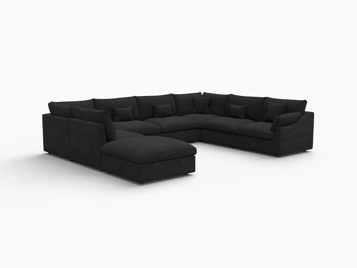 Deluxe Slope Cloud Sectional Sofa Covers | Black Chenille and Linen Sofa Cover for 7-Seater with 1-Ottoman — product view 2