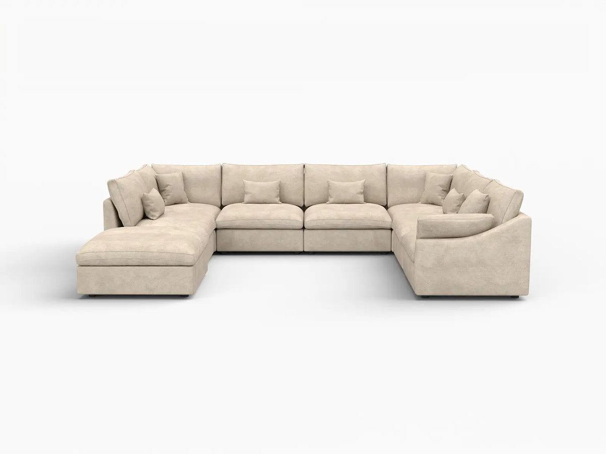 Deluxe Slope Cloud Sectional Sofa Covers | Khaki Chenille and Linen Sofa Cover for 7-Seater with 1-Ottoman — product view 1