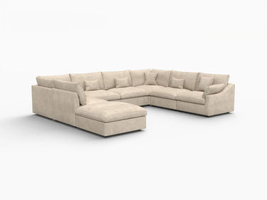 Deluxe Slope Cloud Sectional Sofa Covers | Khaki Chenille and Linen Sofa Cover for 7-Seater with 1-Ottoman