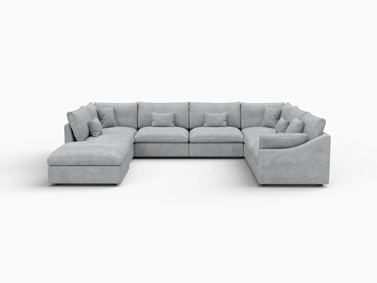 Deluxe Slope Cloud Sectional Sofa Covers | Light Grey Chenille and Linen Sofa Cover for 7-Seater with 1-Ottoman — product view 1