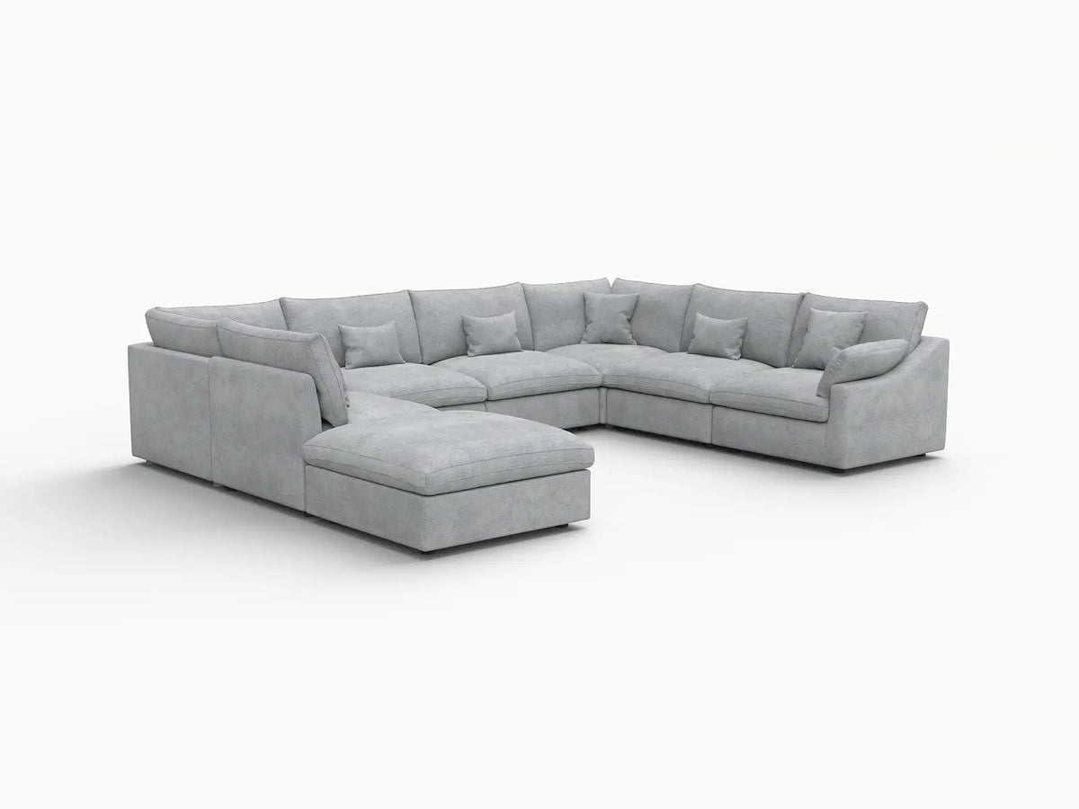 Deluxe Slope Cloud Sectional Sofa Covers | Light Grey Chenille and Linen Sofa Cover for 7-Seater with 1-Ottoman — product view 2