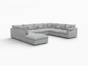 Deluxe Slope Cloud Sectional Sofa Covers | Light Grey Chenille and Linen Sofa Cover for 7-Seater with 1-Ottoman