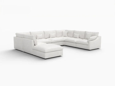 Deluxe Slope Cloud Sectional Sofa Covers | White Chenille and Linen Sofa Cover for 7-Seater with 1-Ottoman