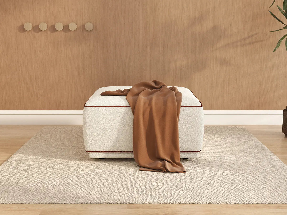 Deluxe Cloud Beige Small Space Ottoman | 1-Piece (Includes 1 Ottoman), Bouclé Sherpa-Like Fabric, Easy To Clean — product view 3