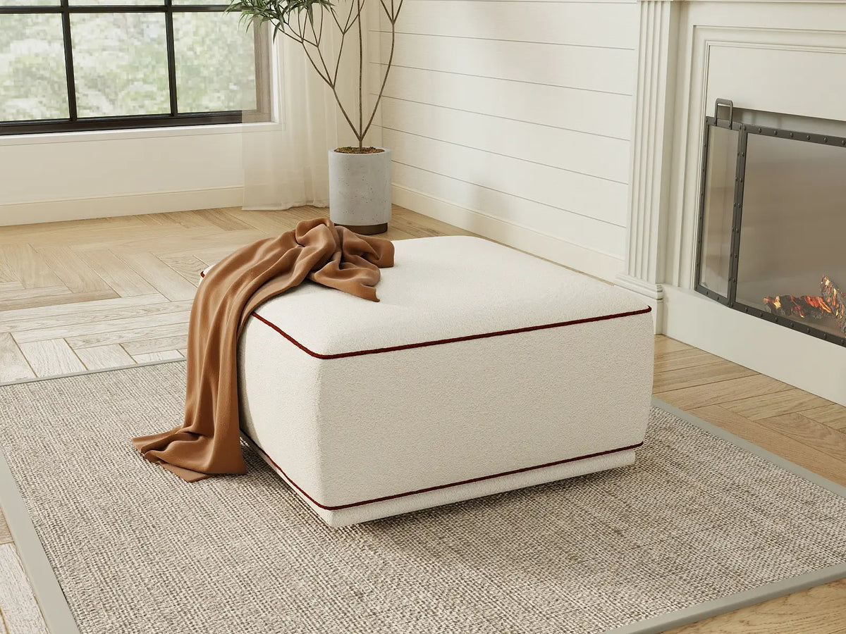Deluxe Cloud Beige Small Space Ottoman | 1-Piece (Includes 1 Ottoman), Bouclé Sherpa-Like Fabric, Easy To Clean — product view 4