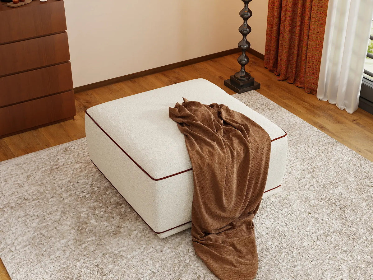 Deluxe Cloud Beige Small Space Ottoman | 1-Piece (Includes 1 Ottoman), Bouclé Sherpa-Like Fabric, Easy To Clean — product view 5