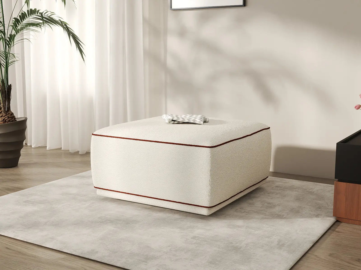 Deluxe Cloud Beige Small Space Ottoman | 1-Piece (Includes 1 Ottoman), Bouclé Sherpa-Like Fabric, Easy To Clean — product view 6