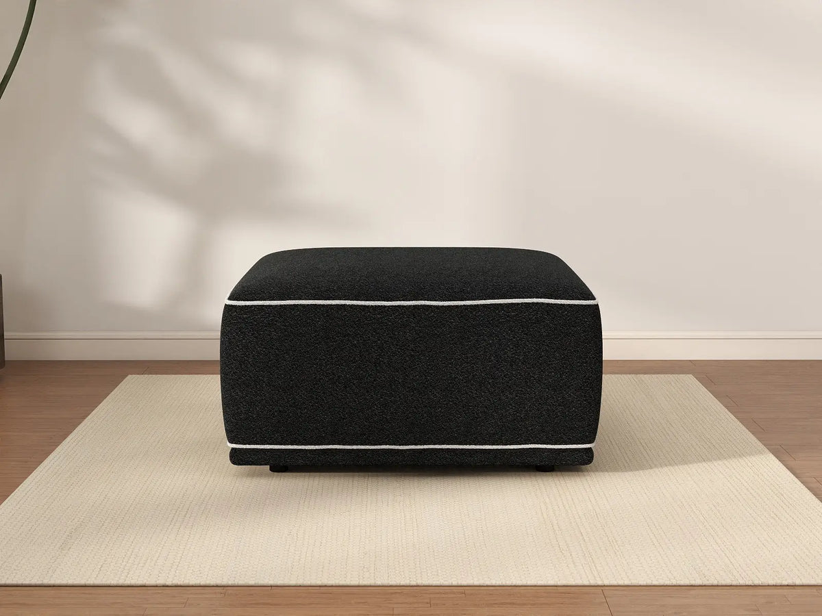 Deluxe Cloud Black Small Space Ottoman | 1-Piece (Includes 1 Ottoman), Bouclé Sherpa-Like Fabric, Easy To Clean — product view 1