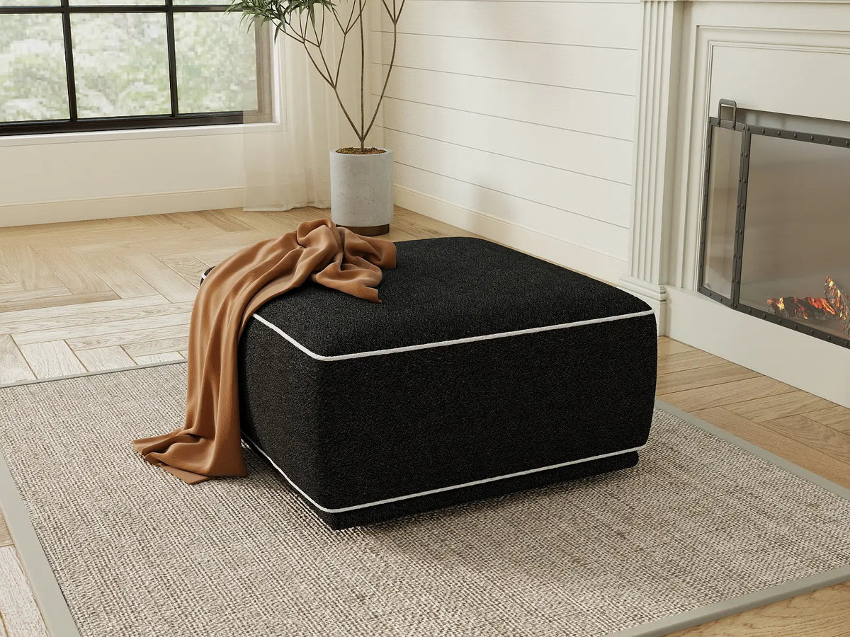 Deluxe Cloud Black Small Space Ottoman | 1-Piece (Includes 1 Ottoman), Bouclé Sherpa-Like Fabric, Easy To Clean — product view 4