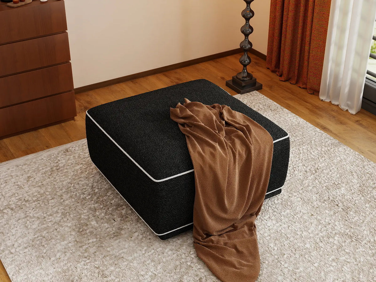 Deluxe Cloud Black Small Space Ottoman | 1-Piece (Includes 1 Ottoman), Bouclé Sherpa-Like Fabric, Easy To Clean — product view 5