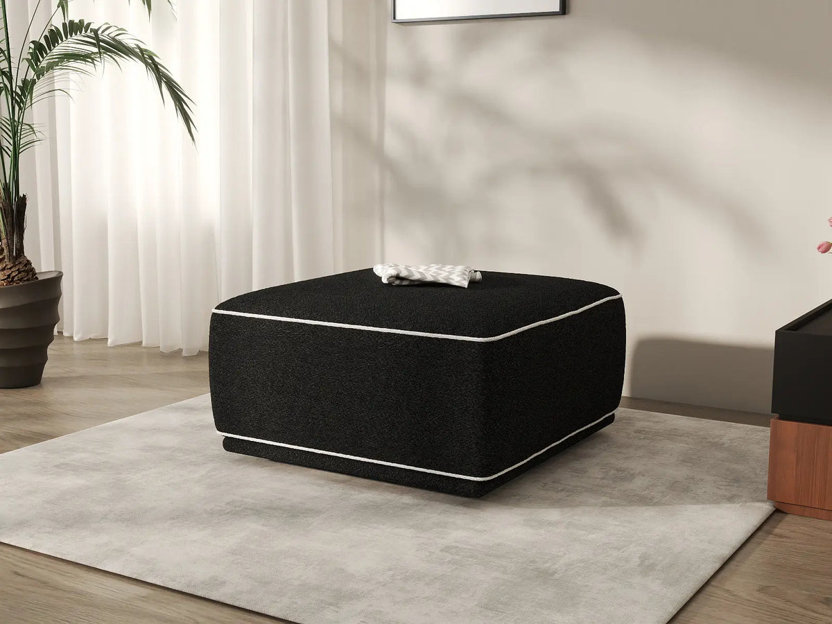 Deluxe Cloud Black Small Space Ottoman | 1-Piece (Includes 1 Ottoman), Bouclé Sherpa-Like Fabric, Easy To Clean — product view 6
