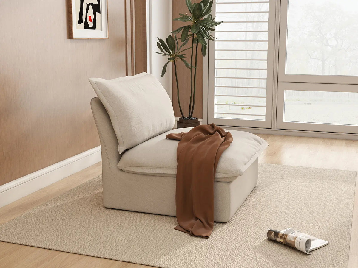 Deluxe Linen Cloud Sectional Sofas Covers | Beige Cotton Linen Sofa Cover for Middle Seat — product view 4