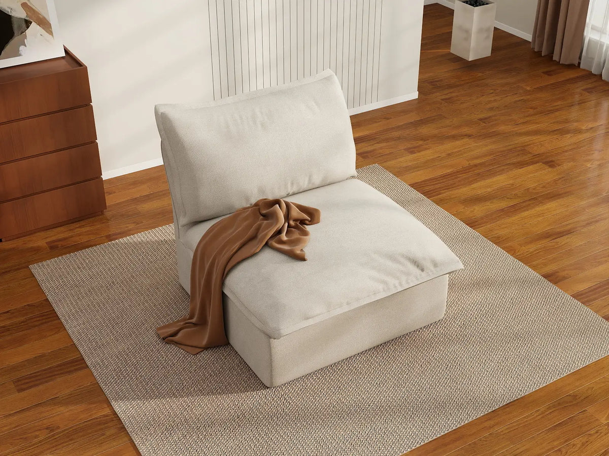 Deluxe Linen Cloud Sectional Sofas Covers | Beige Cotton Linen Sofa Cover for Middle Seat — product view 3
