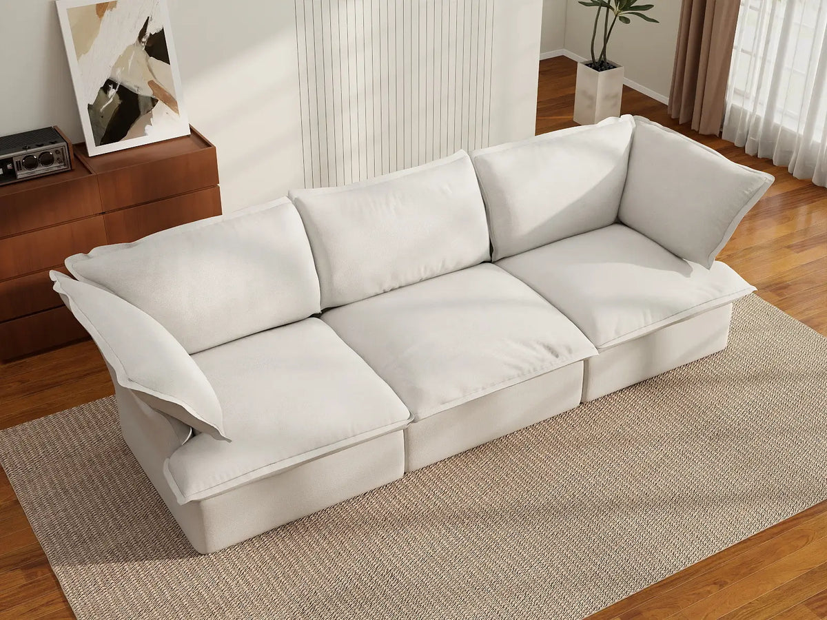 Deluxe Linen Cloud Sectional Sofas Covers | White Cotton and Linen Sofa Covers for 3-Seater — product view 3