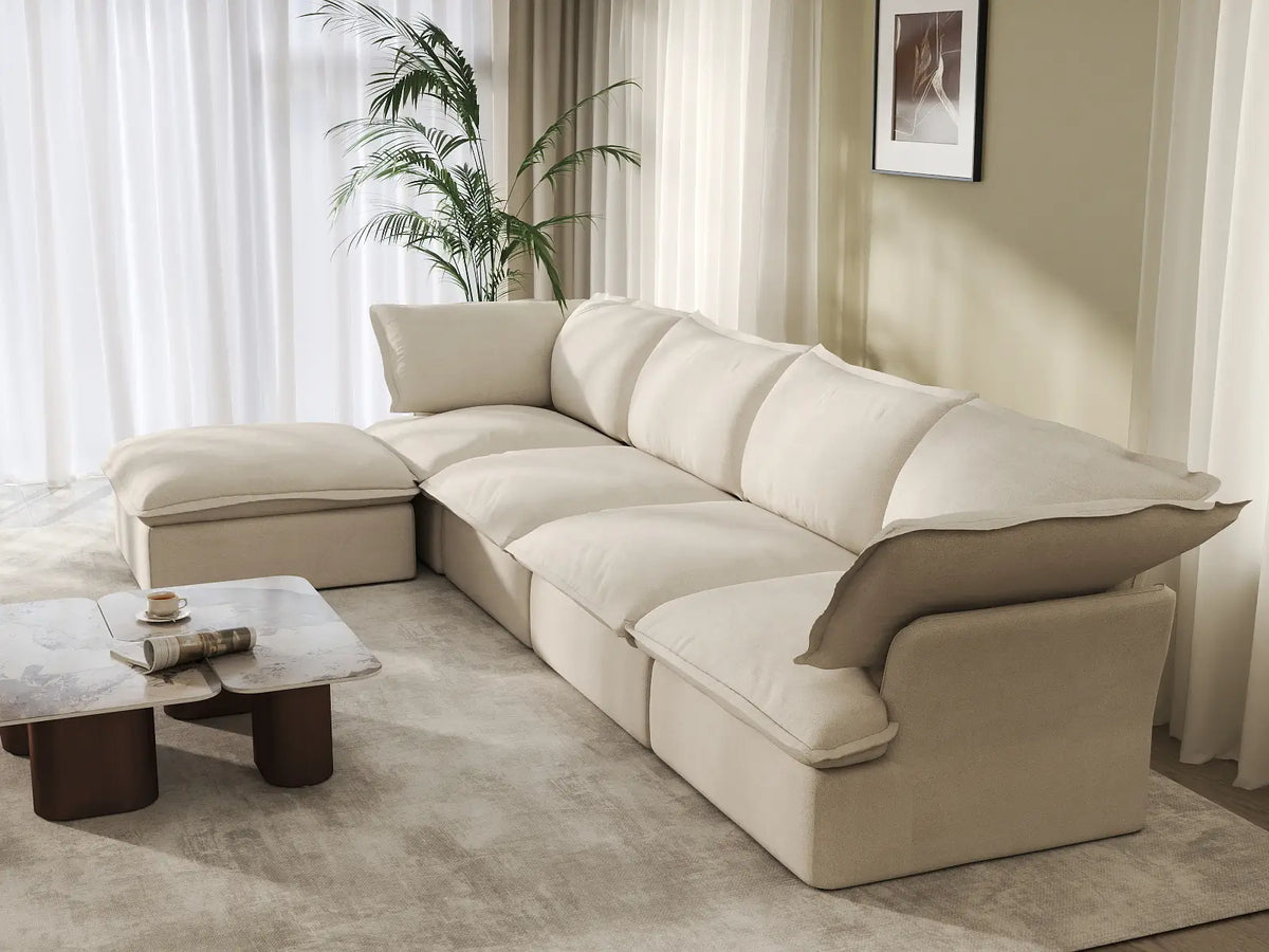 Deluxe Linen Cloud Sectional Sofas Covers | Beige Cotton and Linen Sofa Cover for 4-Seater — product view 4