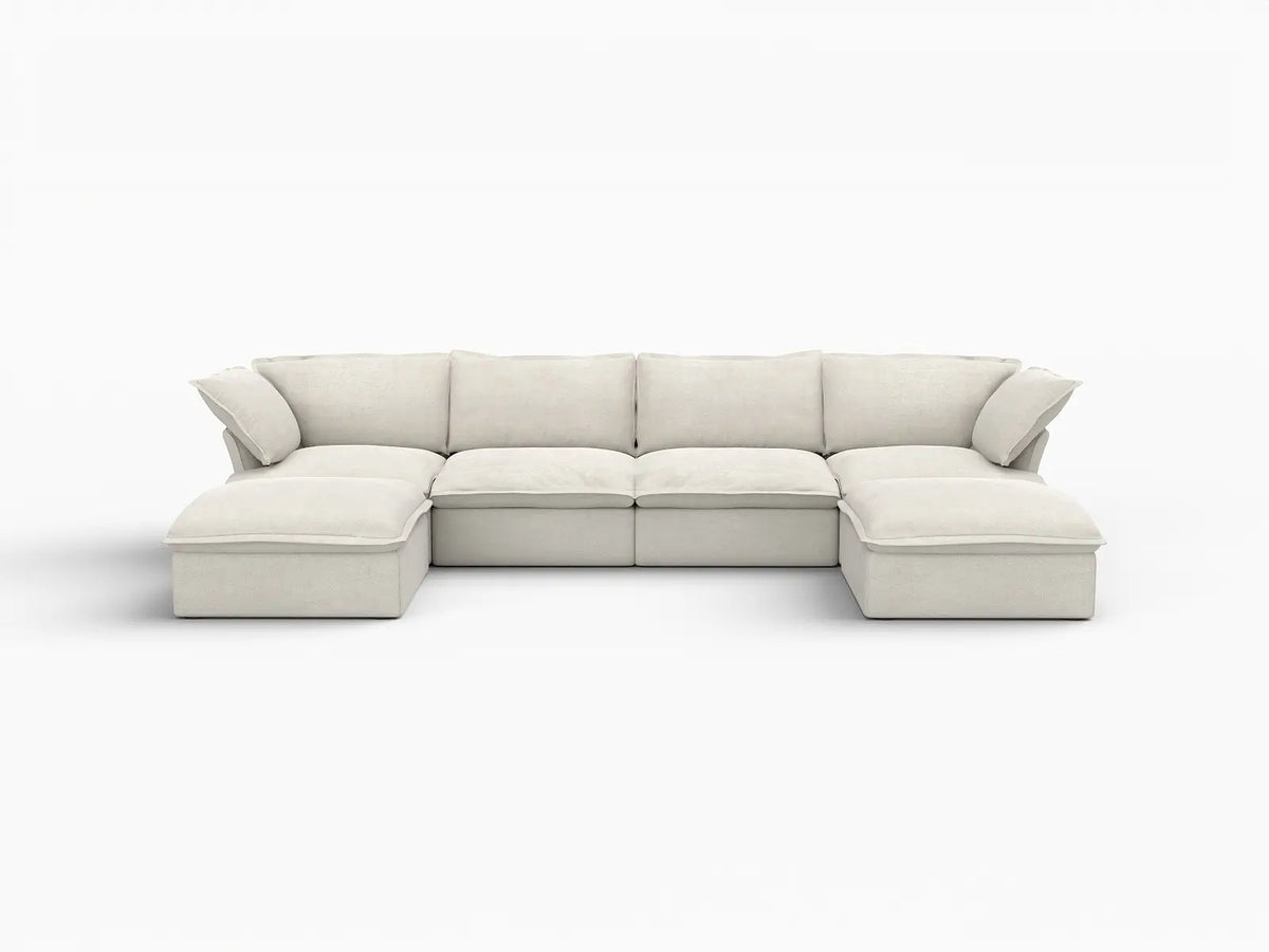 Deluxe Linen Cloud Sectional Sofas Covers | Beige Cotton and Linen Sofa Cover for 5-Seater — product view 1