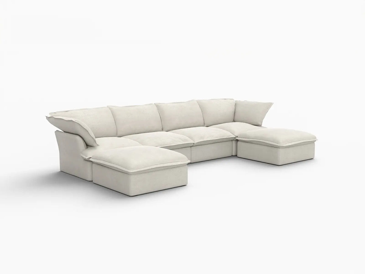Deluxe Linen Cloud Sectional Sofas Covers | Beige Cotton and Linen Sofa Cover for 5-Seater — product view 2