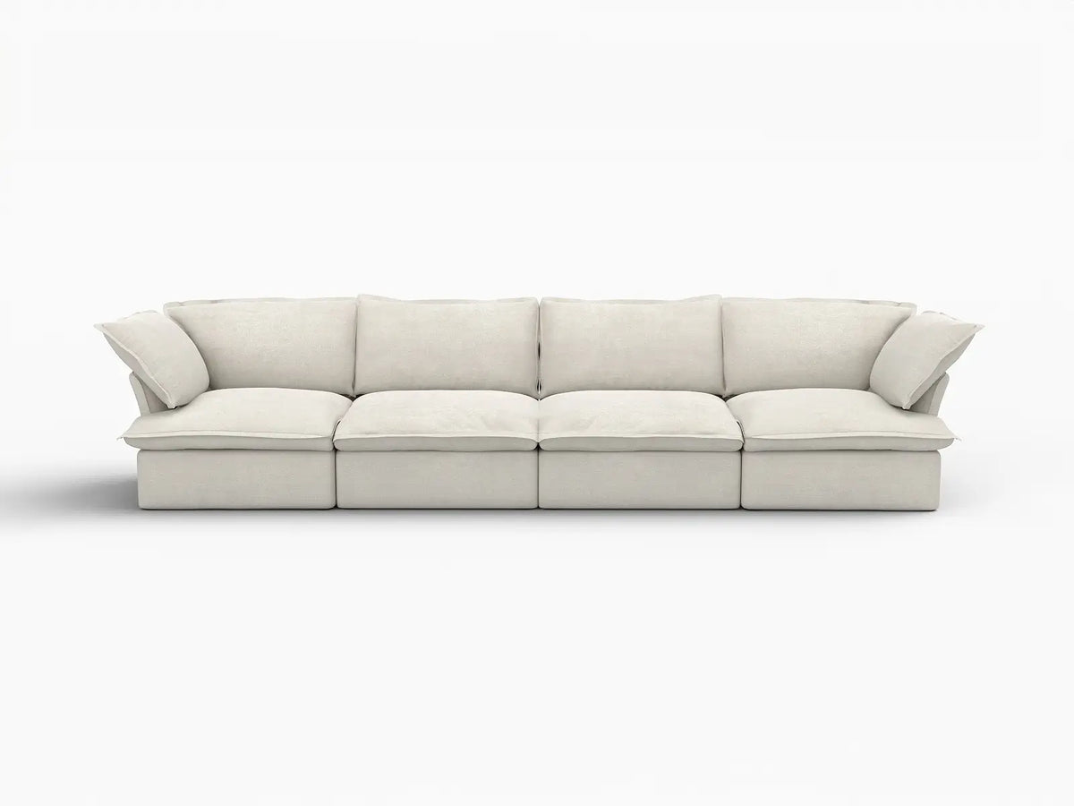 Deluxe Linen Cloud Sectional Sofas Covers | Beige Cotton and Linen Sofa Cover for 4-Seater — product view 1