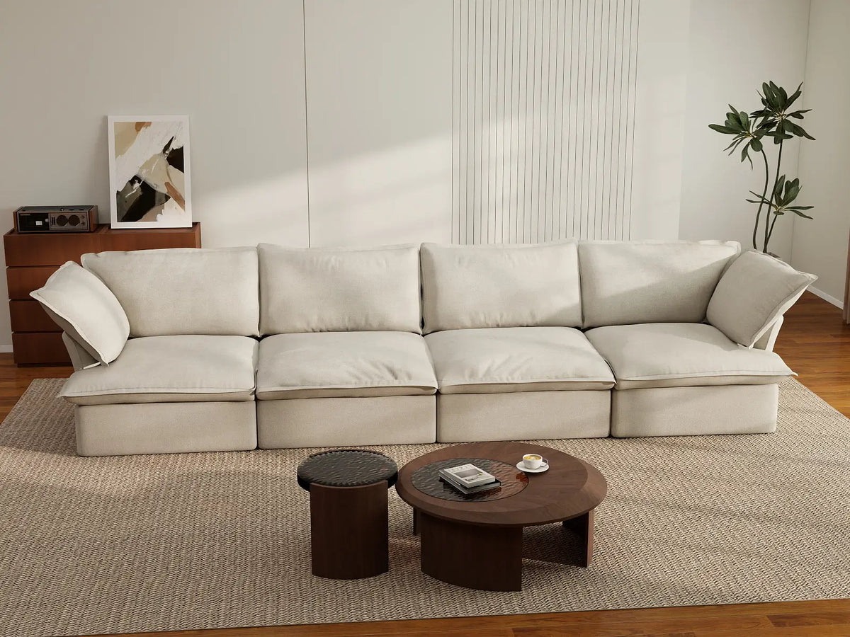 Deluxe Linen Cloud Sectional Sofas Covers | Beige Cotton and Linen Sofa Cover for 4-Seater — product view 3