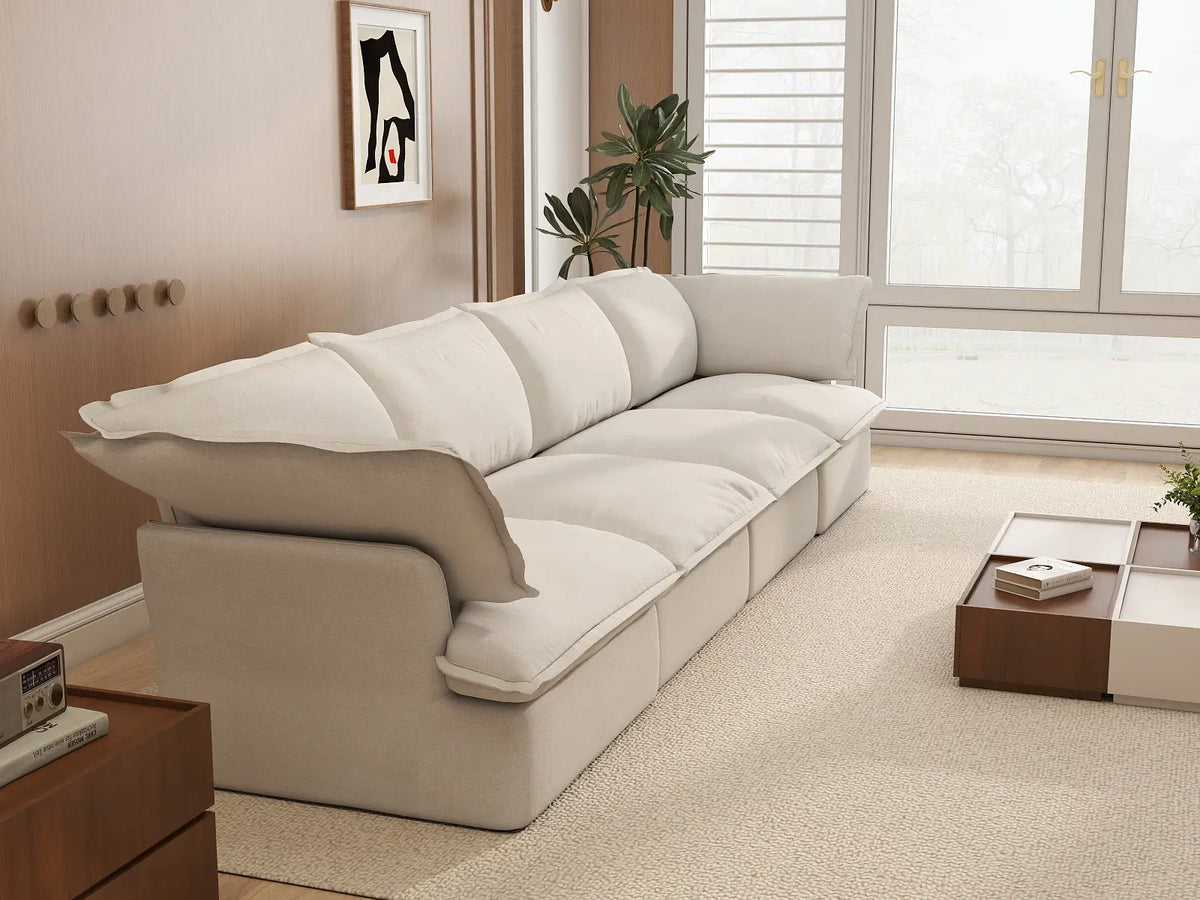 Deluxe Linen Cloud Sectional Sofas Covers | Beige Cotton and Linen Sofa Cover for 4-Seater — product view 4