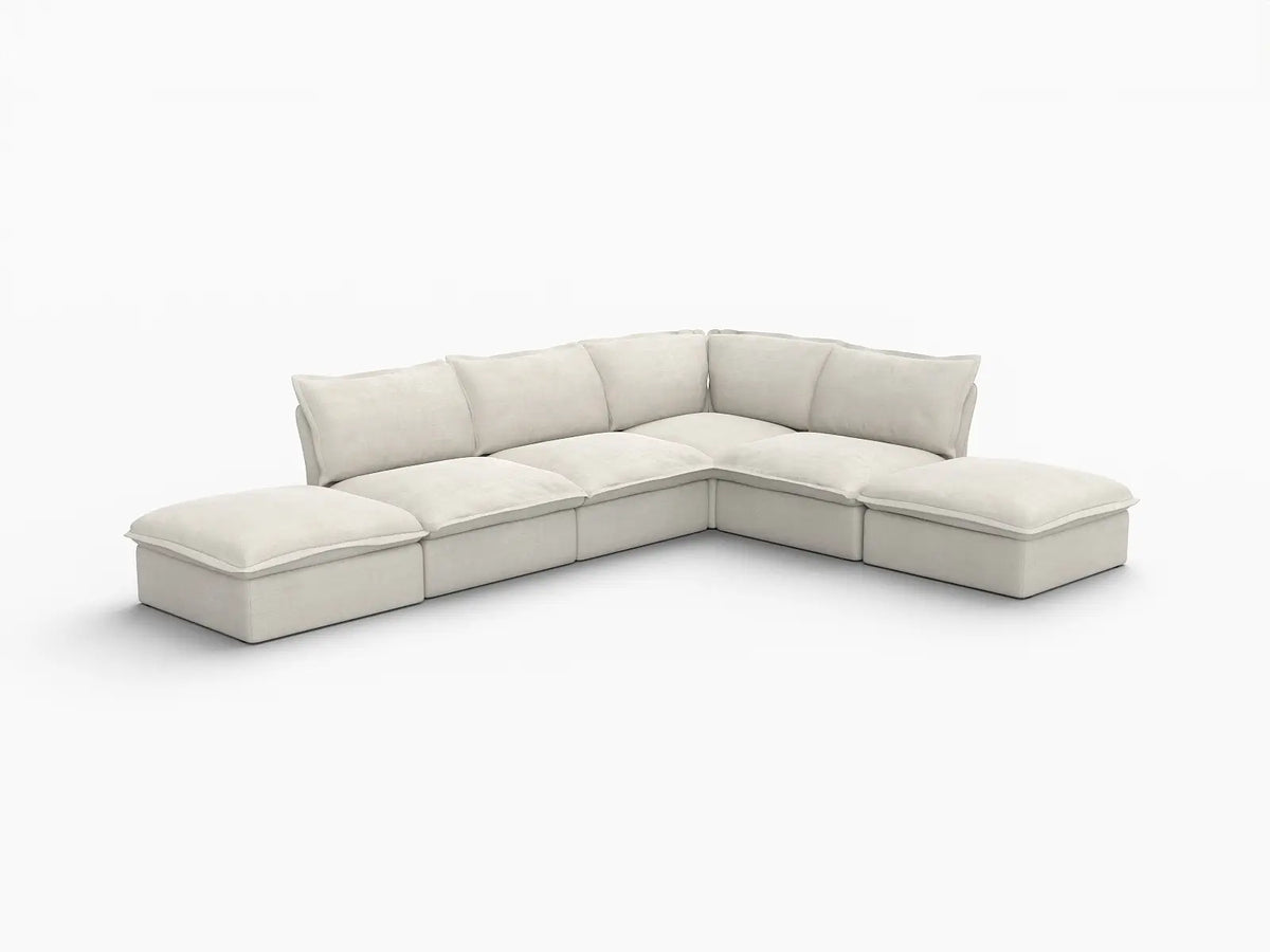 Deluxe Linen Cloud Sectional Sofas Covers | Beige Linen and Cotton Sofa Cover for 4-Seater with 2-Ottoman — product view 2