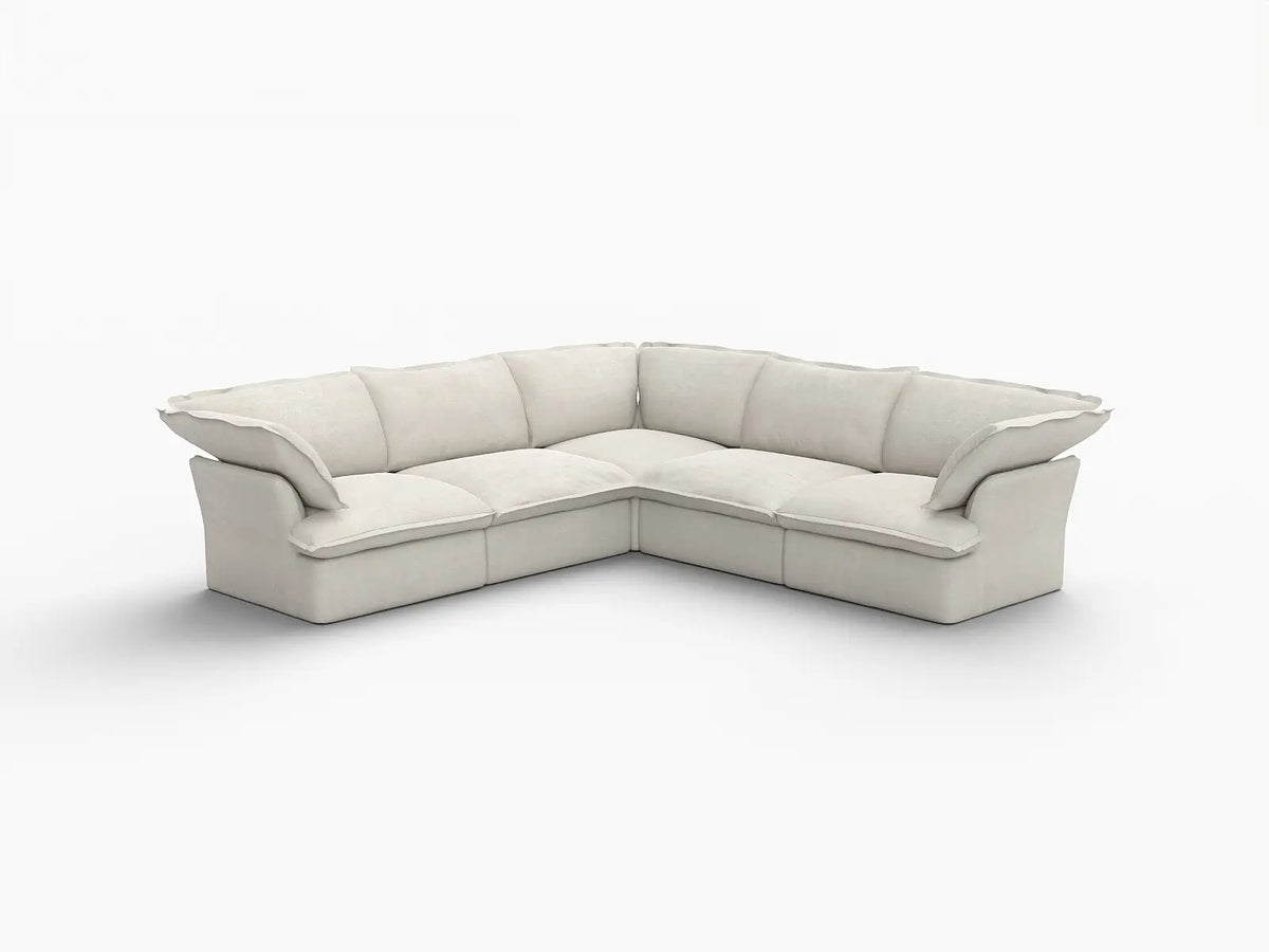 Deluxe Linen Cloud Sectional Sofas Covers | Beige Cotton and Linen Sofa Cover for 5-Seater — product view 2
